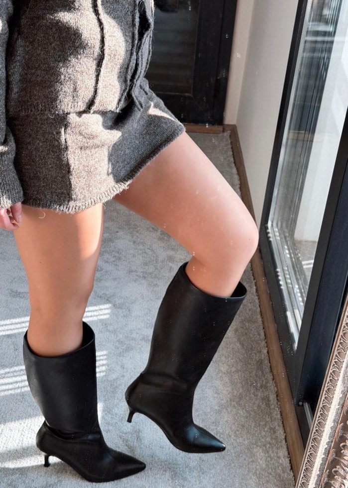 İnce Topuklu Diz Boyu Kadın Çizme - Görsel 5