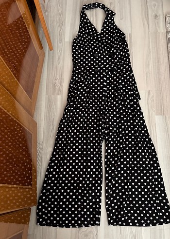 Puantiye Desenli Uzun Askılı Tulum - Görsel 5