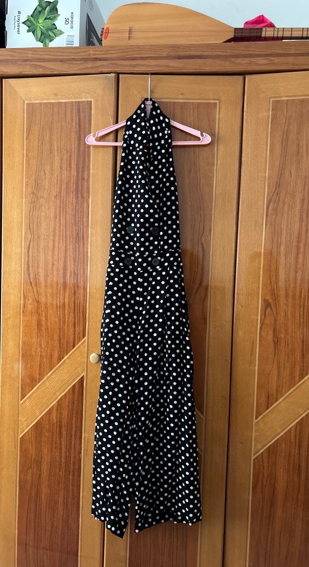 Puantiye Desenli Uzun Askılı Tulum - Görsel 2