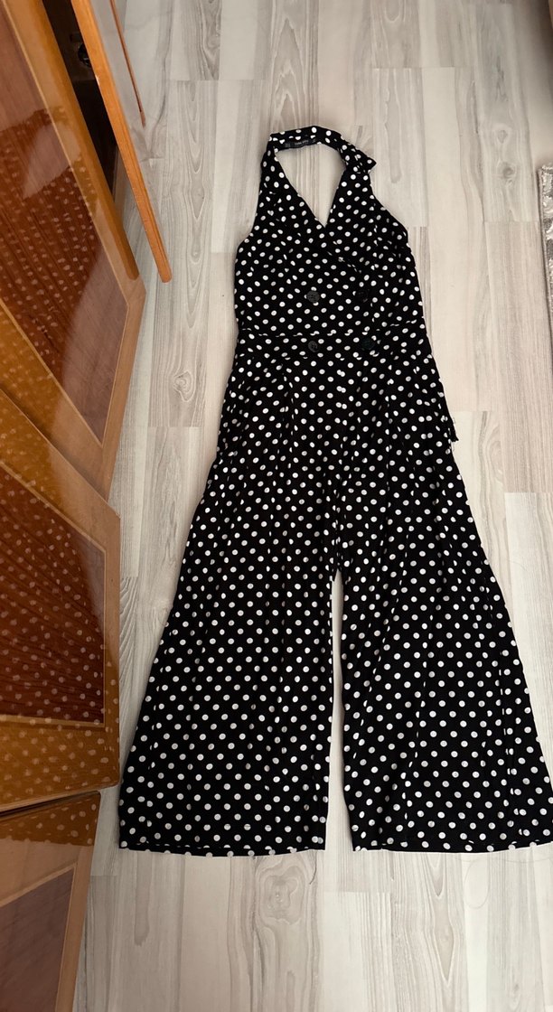 Puantiye Desenli Uzun Askılı Tulum - Görsel 5