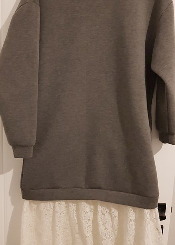 Zara Gri Dantel Detaylı Sweatshirt Elbise - Görsel 2