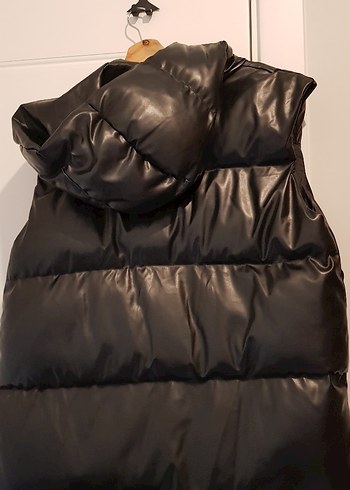 Kadın Siyah Deri Kapitone Yelek - Görsel 4