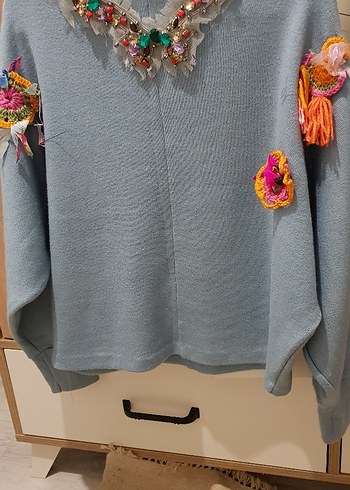 Mavi Kendi Tasarımım Bohem Kadın Kazak - Görsel 7