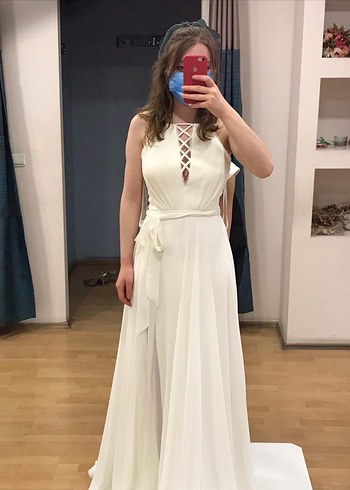 Bohem A Kesim Uzun Beyaz Gelinlik - Görsel 3