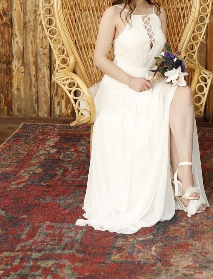 Bohem A Kesim Uzun Beyaz Gelinlik - Görsel 2