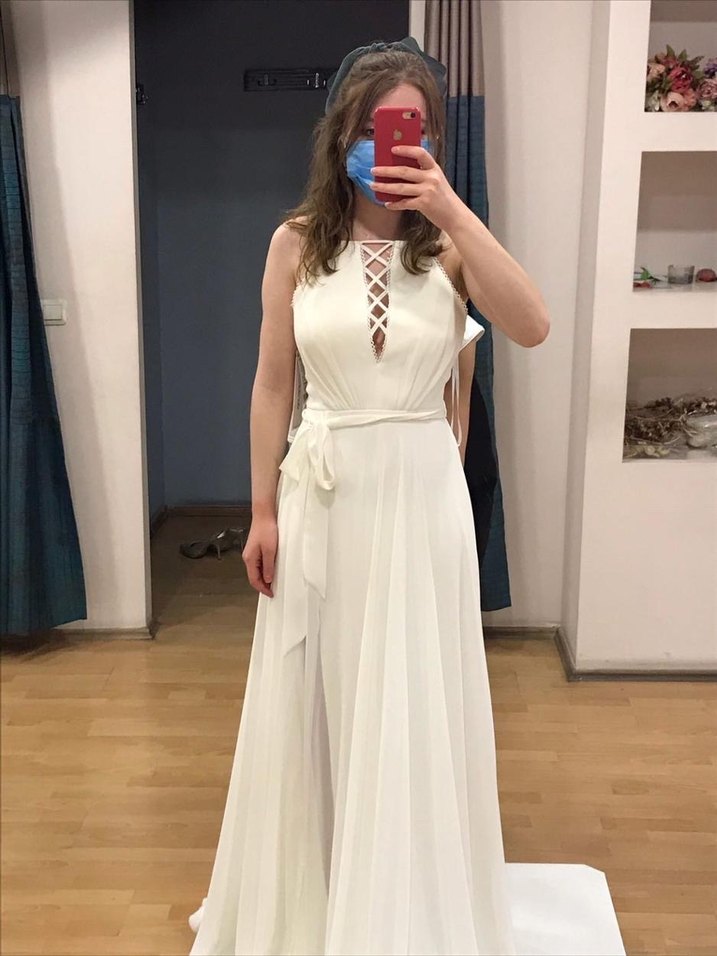 Bohem A Kesim Uzun Beyaz Gelinlik - Görsel 3