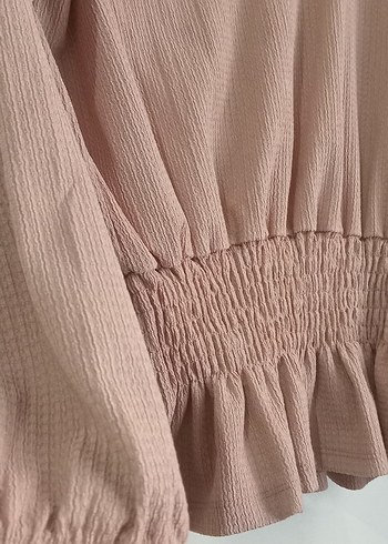 Bej Kadın Uzun Kollu Fırfırlı Keten Bluz - Görsel 2