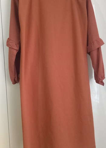 Drapeli Uzun Kollu Bej Keten Tunik ve etek - Görsel 3