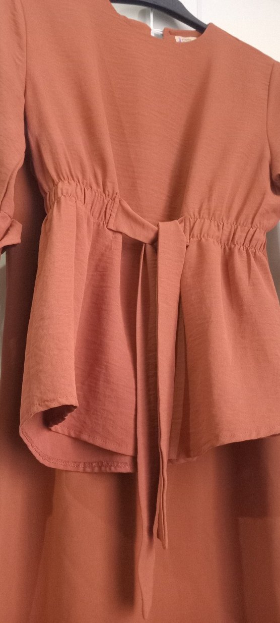 Drapeli Uzun Kollu Bej Keten Tunik ve etek - Görsel 2