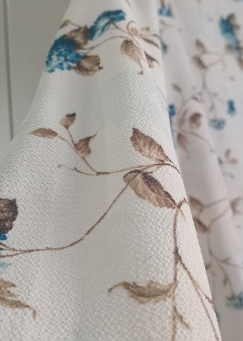 Mavi Çiçek Desenli Uzun Kollu Kadın Gömlek - Görsel 3