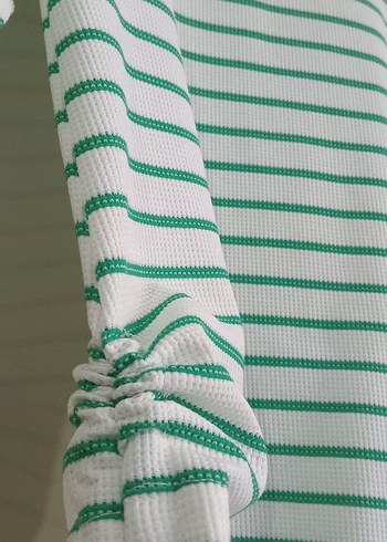 Kız Çocuk Yeşil Çizgili Uzun Kollu Triko Tişört - Görsel 3