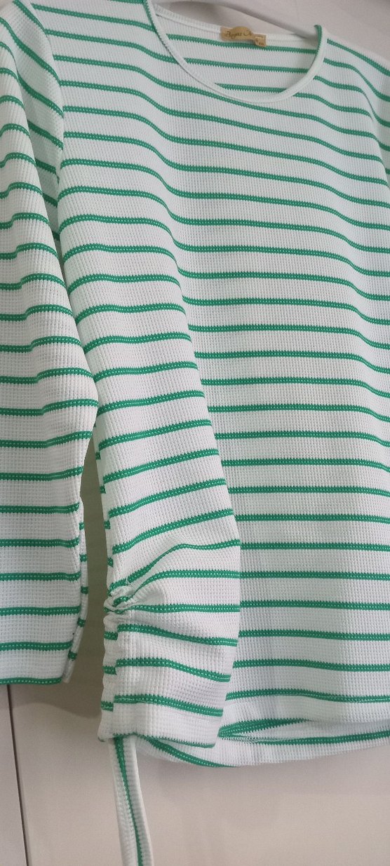 Kız Çocuk Yeşil Çizgili Uzun Kollu Triko Tişört - Görsel 2
