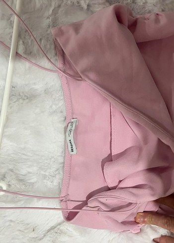 BERSHKA elbise Pembe İnce Askılı diz altı Kadın Elbise - Görsel 2
