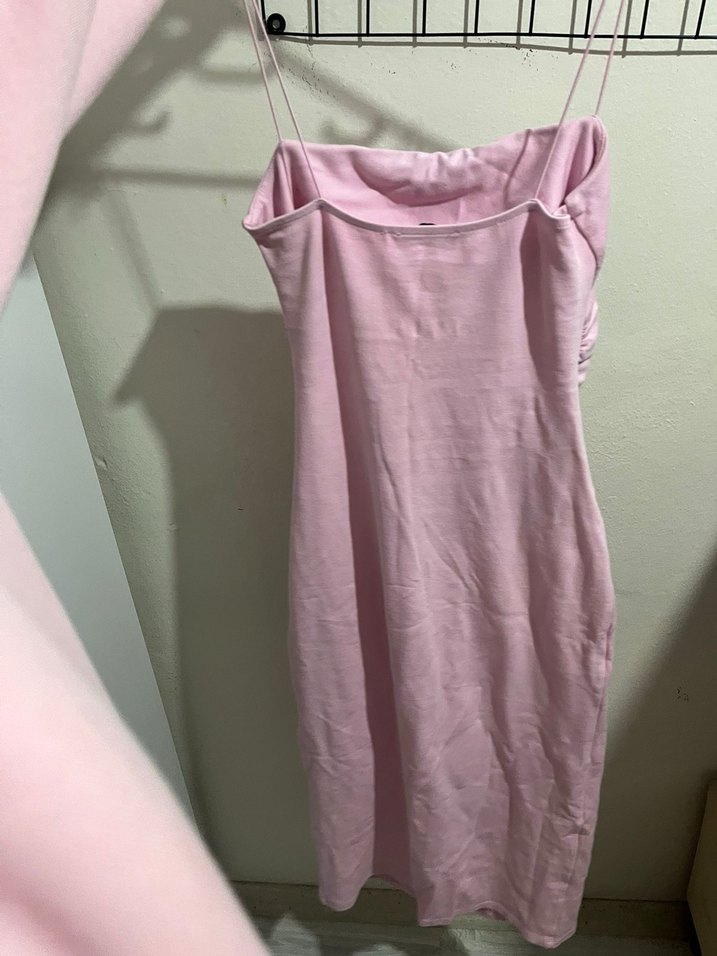 BERSHKA elbise Pembe İnce Askılı diz altı Kadın Elbise - Görsel 4