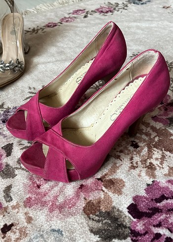 Pembe Süet Dolgu Topuklu Kadın Stiletto - Görsel 2