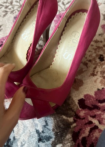 Pembe Süet Dolgu Topuklu Kadın Stiletto - Görsel 4