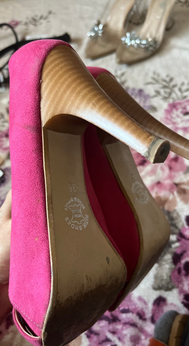 Pembe Süet Dolgu Topuklu Kadın Stiletto - Görsel 3