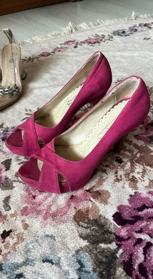 Pembe Süet Dolgu Topuklu Kadın Stiletto - Görsel 2