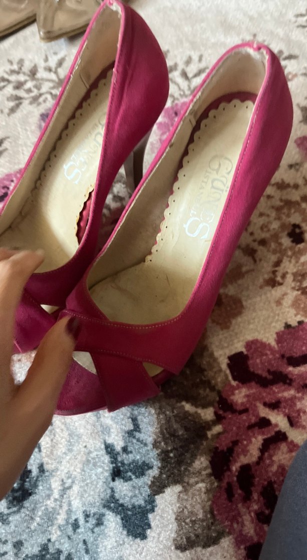 Pembe Süet Dolgu Topuklu Kadın Stiletto - Görsel 4