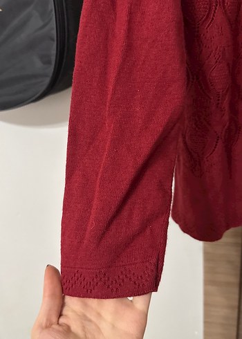 Bordo İşlemeli Düğmeli Bohem Hırka - Görsel 3