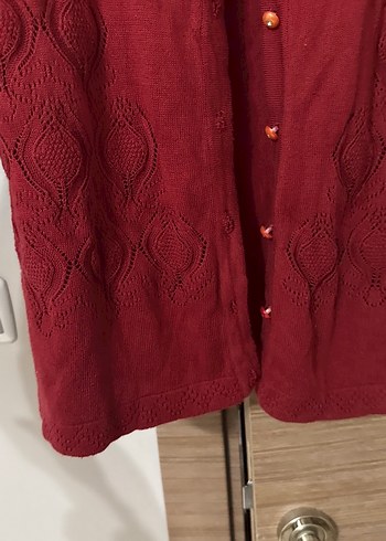 Bordo İşlemeli Düğmeli Bohem Hırka - Görsel 4