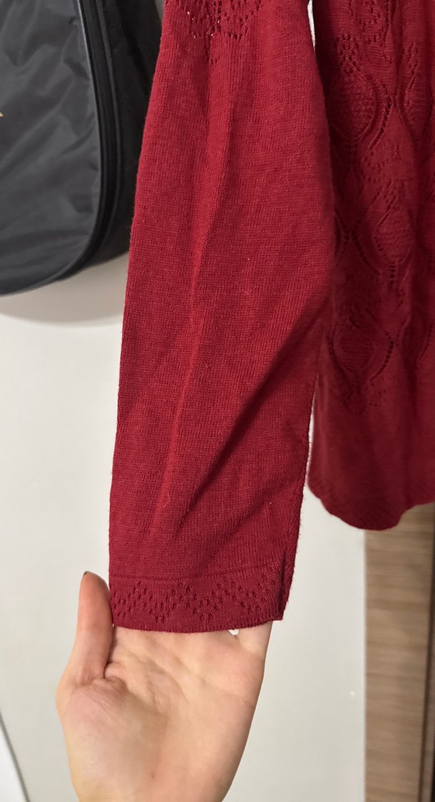 Bordo İşlemeli Düğmeli Bohem Hırka - Görsel 3