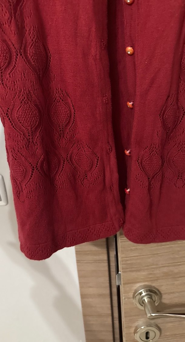 Bordo İşlemeli Düğmeli Bohem Hırka - Görsel 4