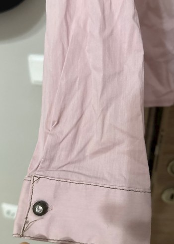 Düğmeli Pembe Keten Midi Gömlek - Görsel 3