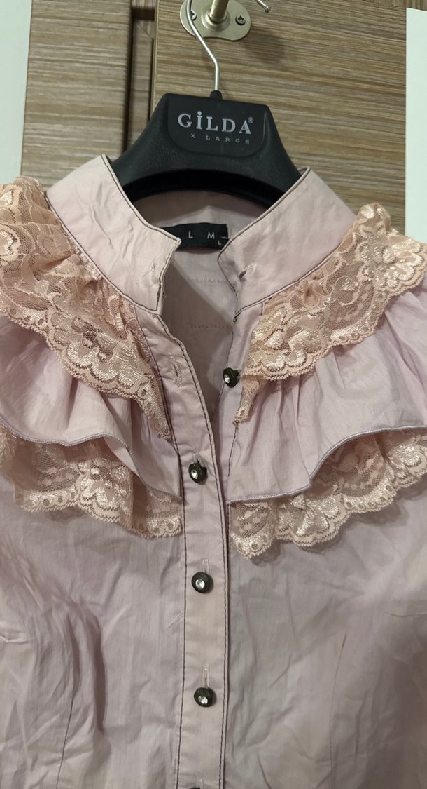 Düğmeli Pembe Keten Midi Gömlek - Görsel 2