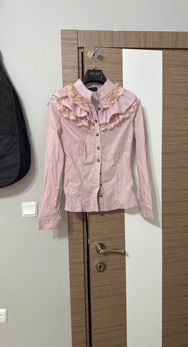 Düğmeli Pembe Keten Midi Gömlek - Görsel 4