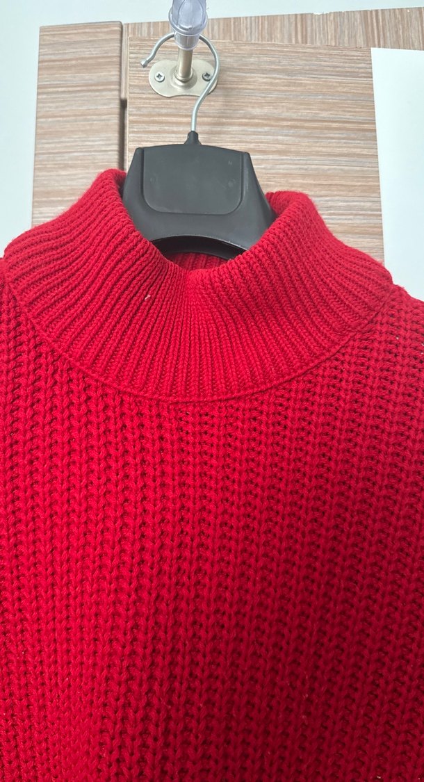 Kırmızı Balıkçı Yaka Örgü Kadın Kazak - Görsel 3