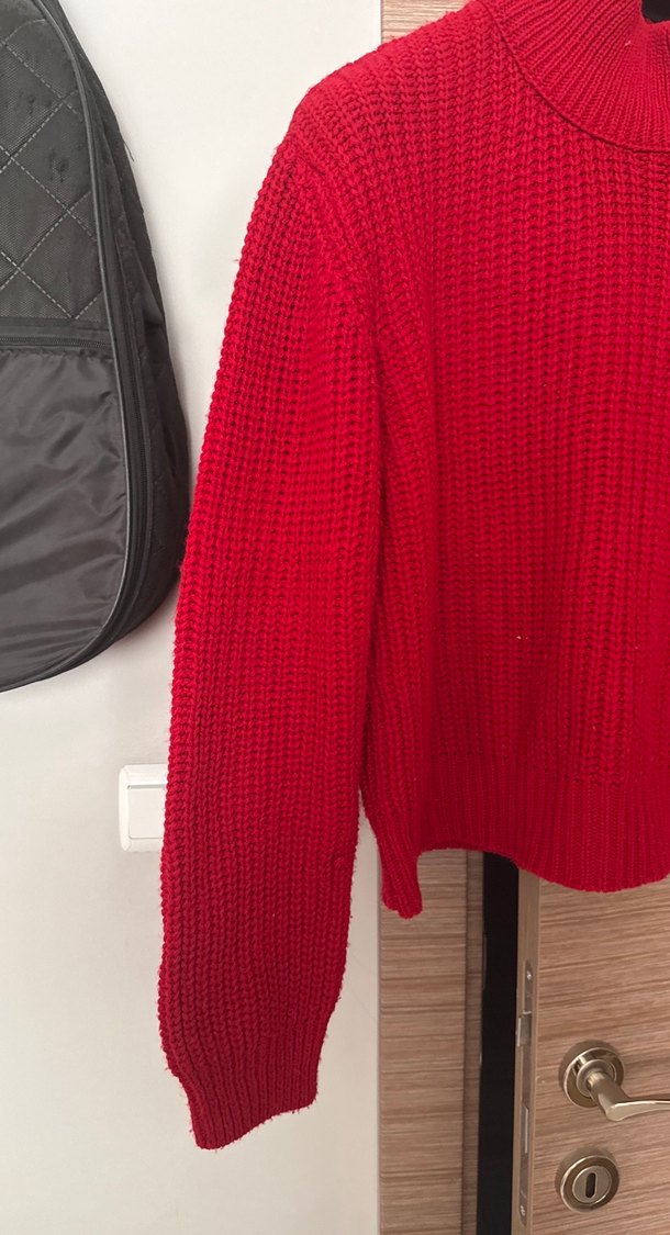 Kırmızı Balıkçı Yaka Örgü Kadın Kazak - Görsel 2