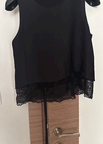 Siyah Dantelli Mini Kayık Yaka Bluz - Görsel 4