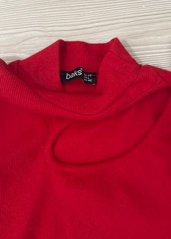 Kırmızı Kadın Boğazlı Triko Kazak - Görsel 3