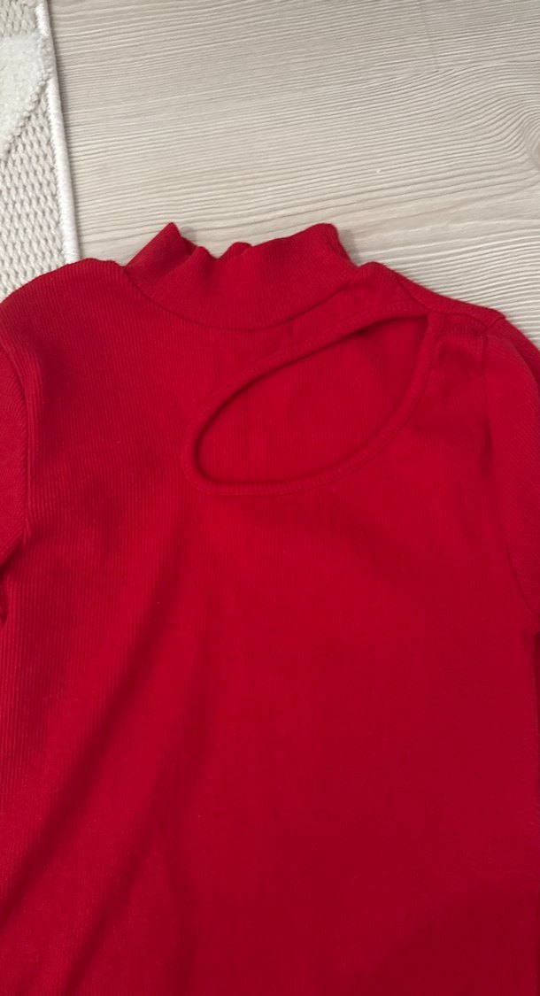 Kırmızı Kadın Boğazlı Triko Kazak - Görsel 2