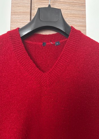 Kırmızı V Yaka Örgü Kadın Kazak - Görsel 2