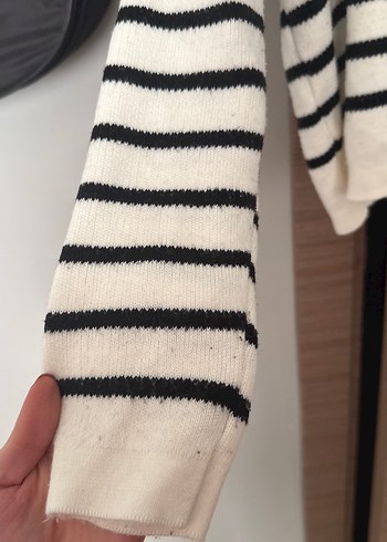 Çizgili Yaka Detaylı Örgü Kadın Kazak - Görsel 3