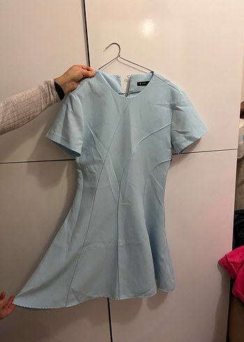 Mavi V Yaka  Midi Elbise - Görsel 2