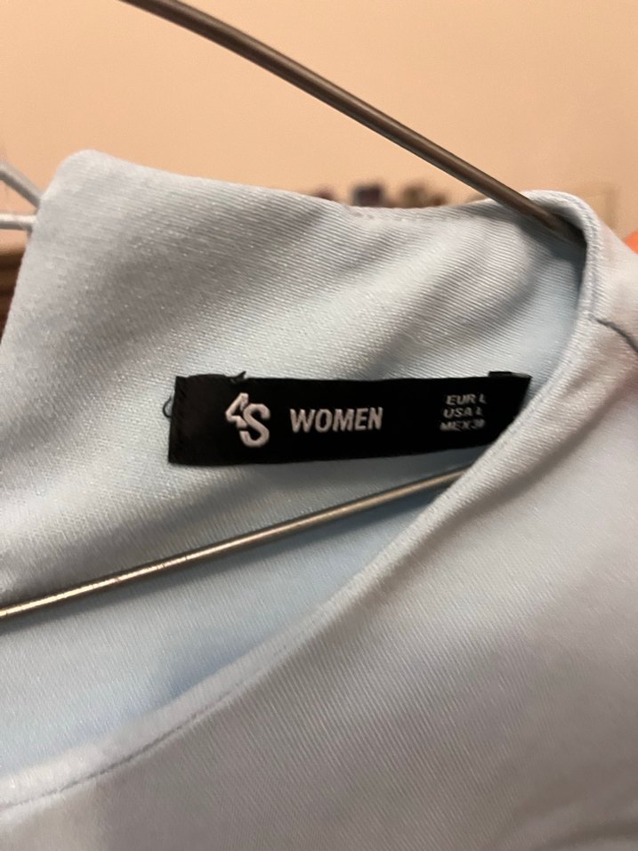 Mavi V Yaka  Midi Elbise - Görsel 3