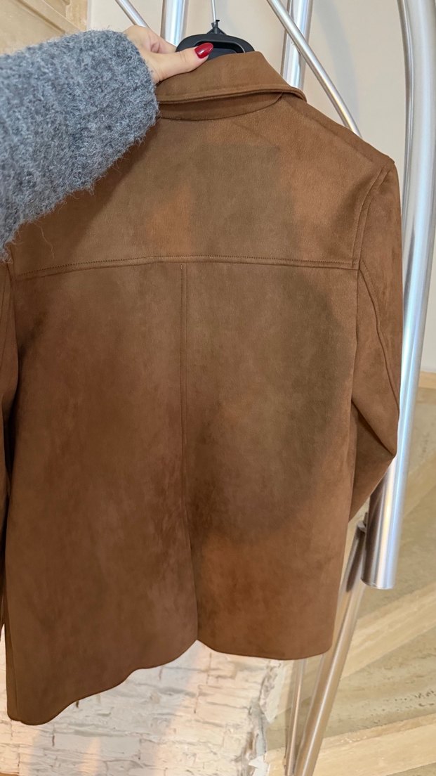 Düğmeli Kahverengi Süet Erkek Ceket - Görsel 3