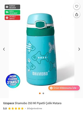Uzspace Shamobo 350 ml Pipetli Çelik Matara