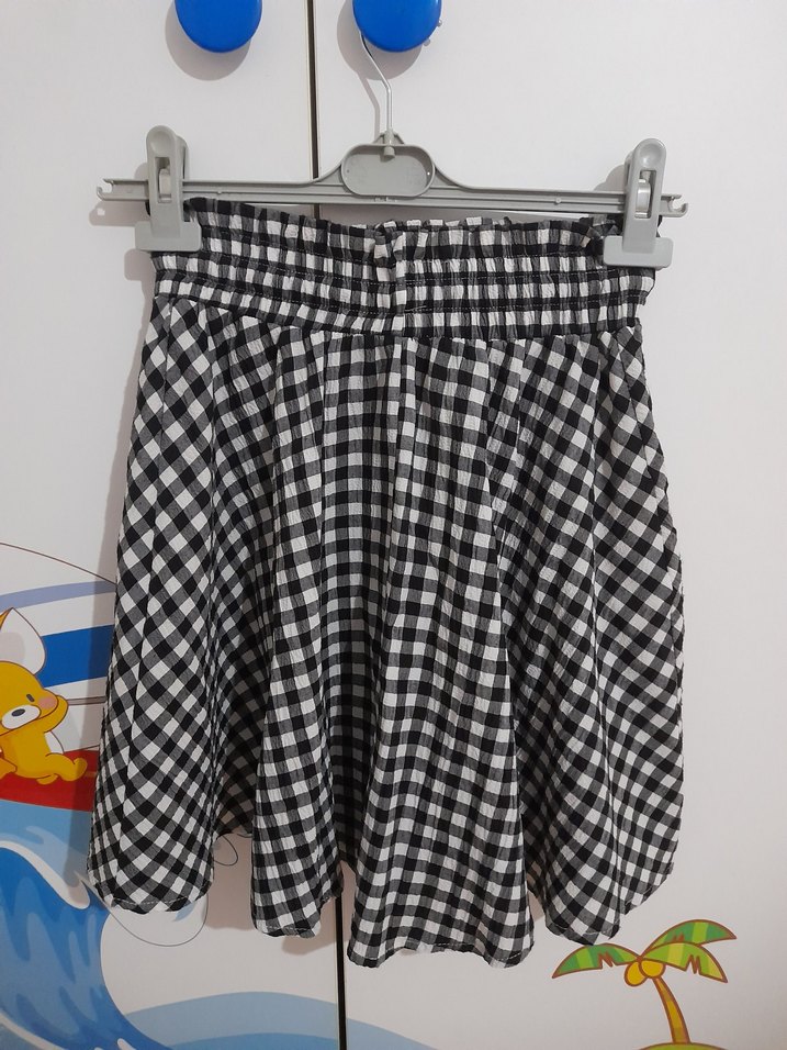 Kadın Siyah Beyaz Ekose Midi Etek - Görsel 2