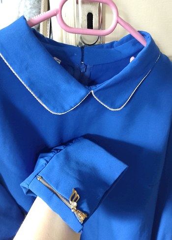 Mavi Uzun Kollu Kadın Gömlek - Görsel 3