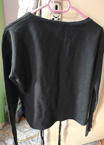 Siyah Süet Düğmeli Kadın Sweatshirt - Görsel 2