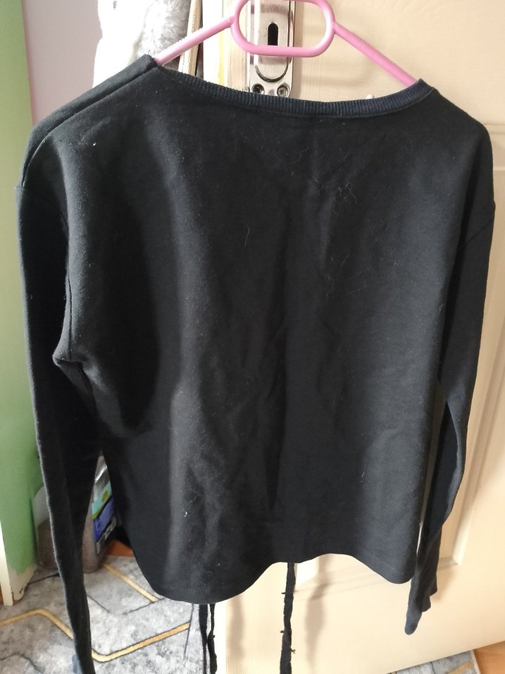 Siyah Süet Düğmeli Kadın Sweatshirt - Görsel 2