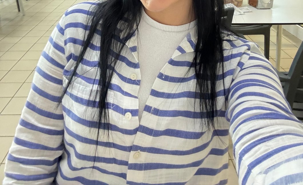 Mavi Çizgili Düğmeli Kadın Gömlek - Görsel 2