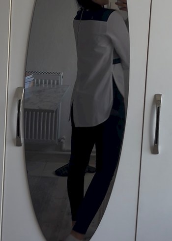 Kadın Gri Beyaz Pamuklu Gömlek - Görsel 3