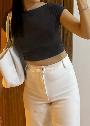 Antrasit sırt dekolteli crop - Görsel 3