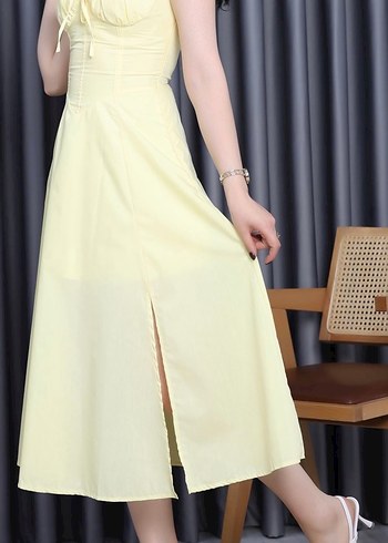 Sarı Askılı Midi Elbise - Görsel 4