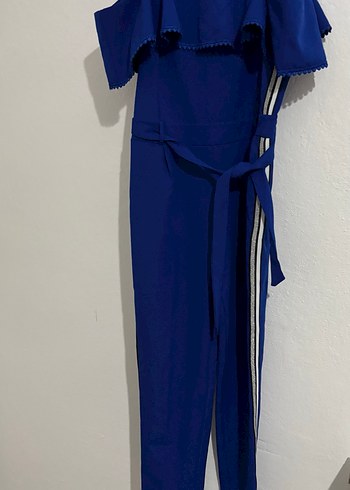 Mavi Çizgili Bel Detaylı Tulum - Görsel 4